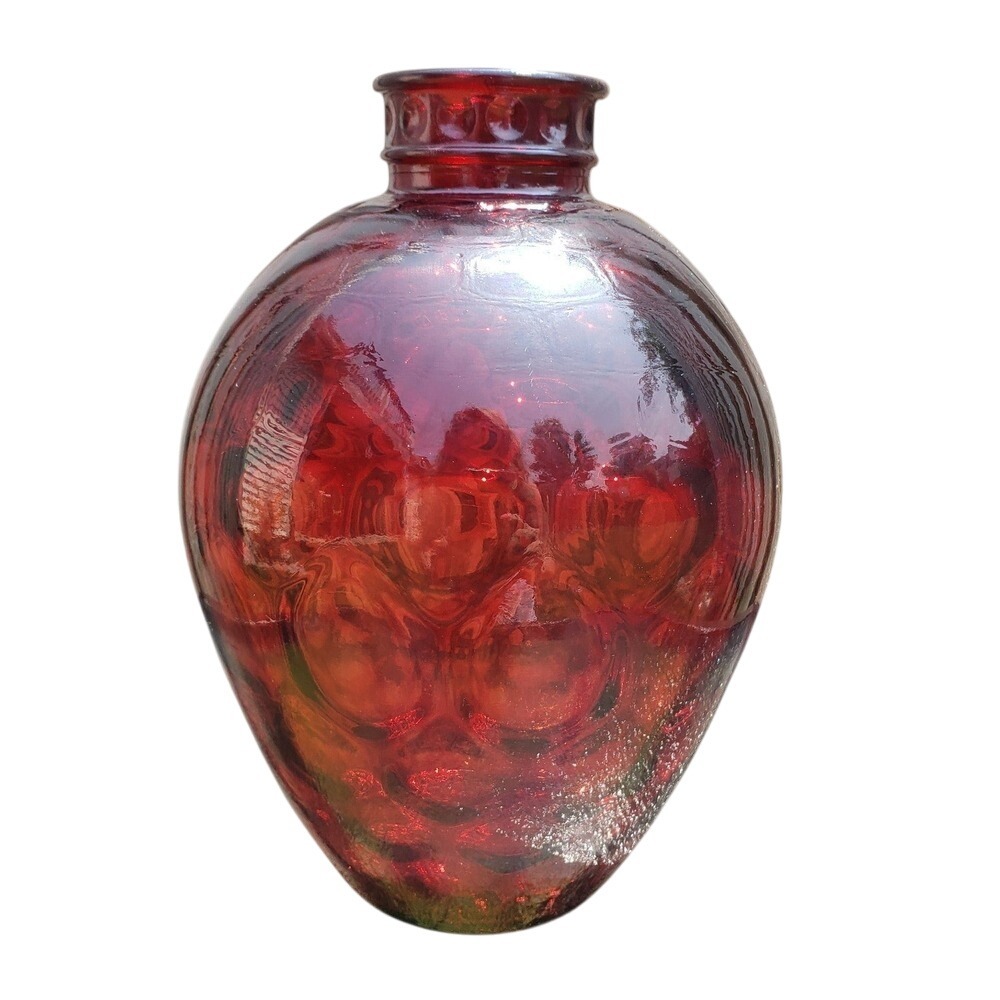 Wheaton Ruby Red Glass Vase Optic Bubble Design Accent Decor Home Centerpiece 8"